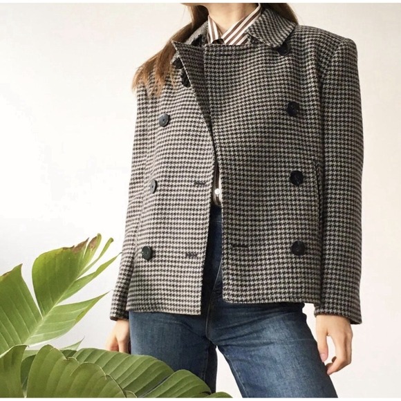 Lauren Ralph Lauren Jackets & Blazers - NEW! Lauren Ralph Lauren 100%  Wool Double Breasted Houndstooth Pea Coat Gray 8